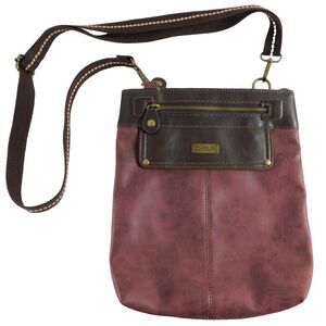 Chala Handbags Plum / Brown Crossbody Purse Shoulder Bag Zip, Faux Leather EUC!